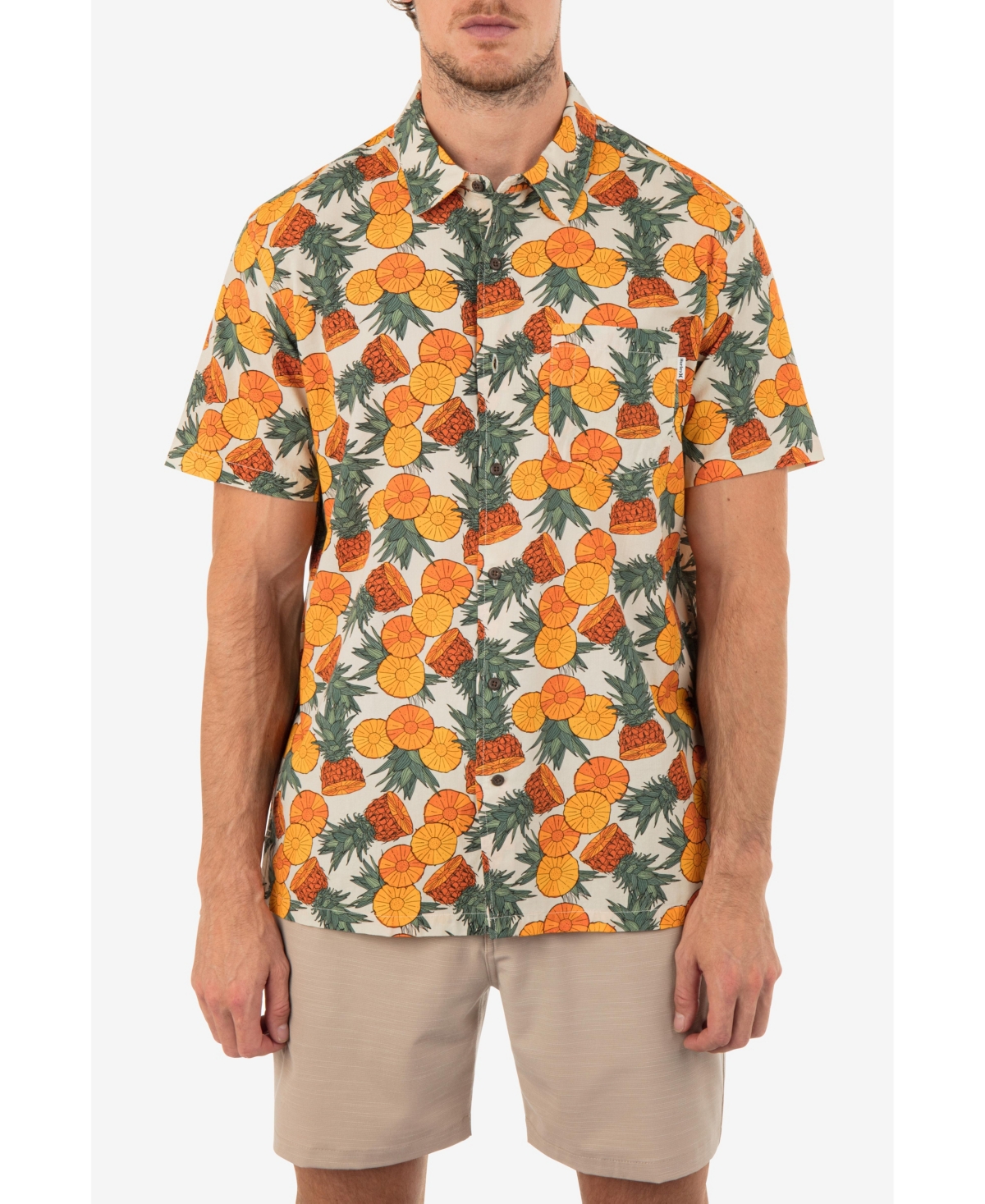 Shop Hurley Men's Rincon Print Short Sleeve Button-up Shirt In Sunspot