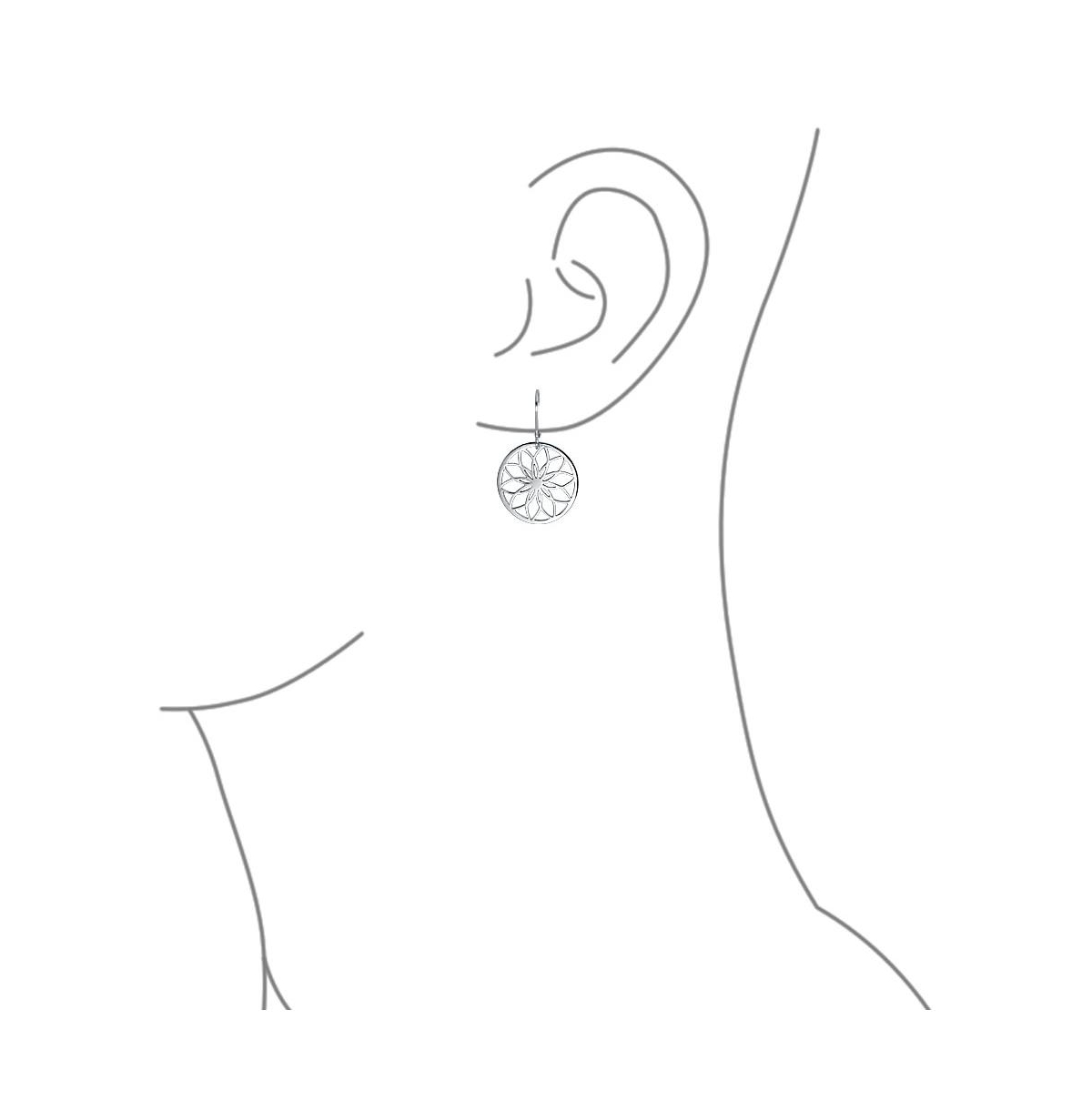 Bling Jewelry Geometric Floral Garden Round Circle Disc Cutout Flower Dangle Earrings For Women SterlingLever Back - Silver
