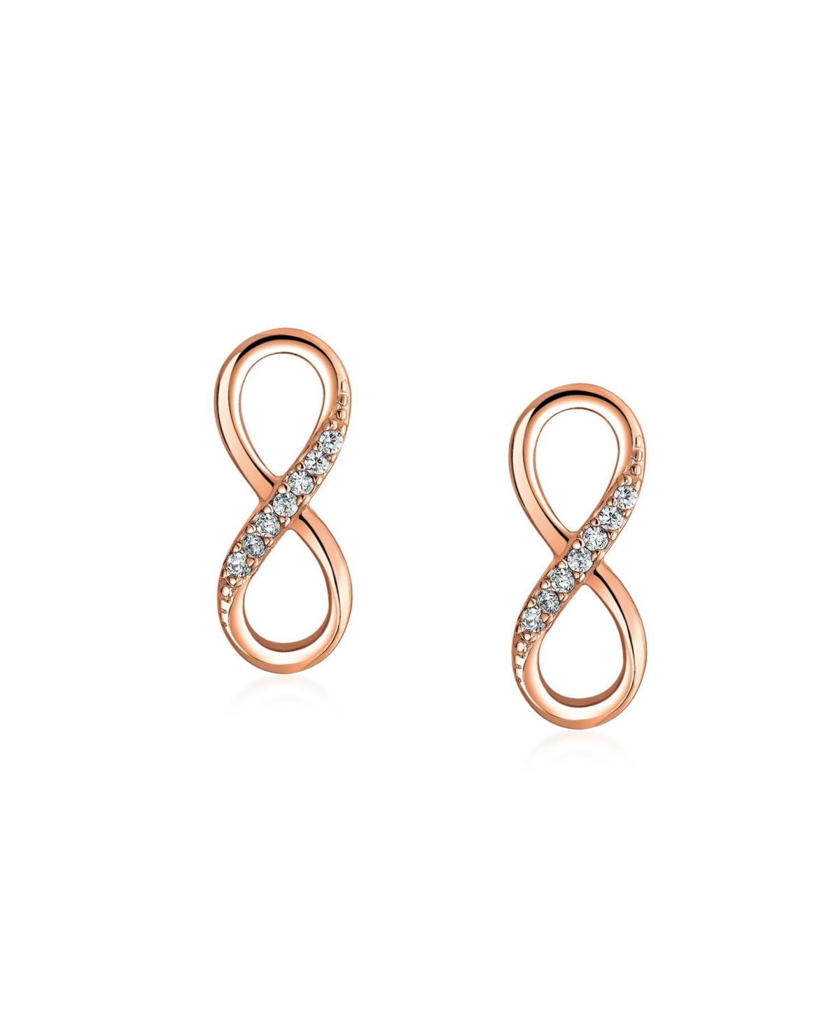Bling Jewelry Classic Cubic Zirconia Eternity Cz Accent Pave Love Knot Symbol Eternity Infinity Stud EarringsGold Plated Sterling Silver - Rose