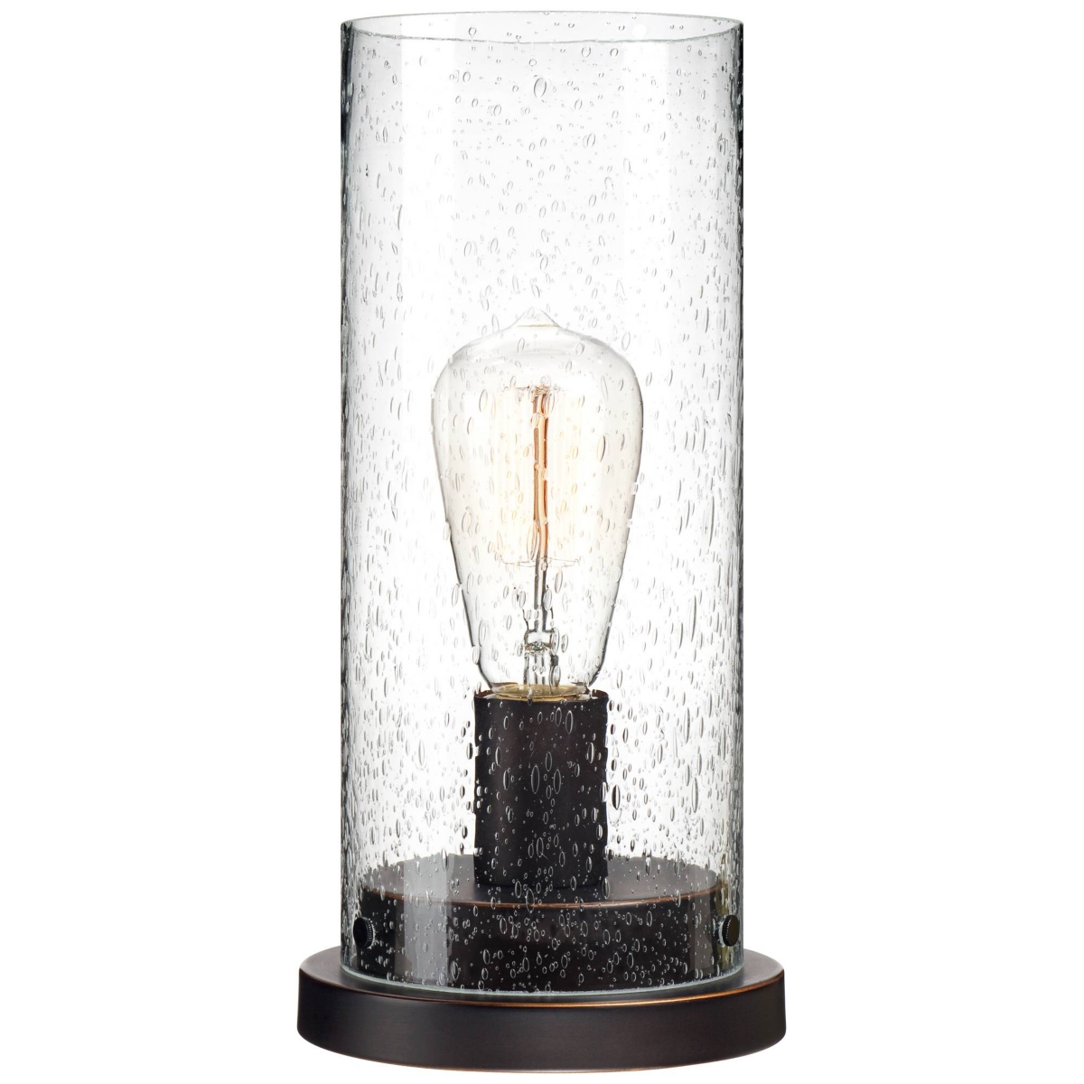 Libby Rustic Industrial Farmhouse Accent Uplight Table Lamp High Led Bronze Metal Seeded Glass Cylinder Shade for Bedroom House Bedside Living Roo
