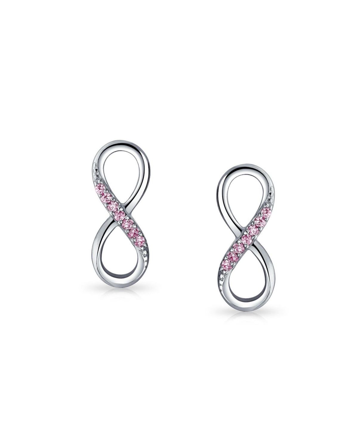 Bling Jewelry Classic Cubic Zirconia EternityCz Accent Pave Love Knot Symbol Eternity Infinity Stud Earrings Sterling Silver - Pink