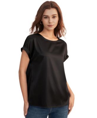 Women's Short Sleeves Round Neck Silk Tee