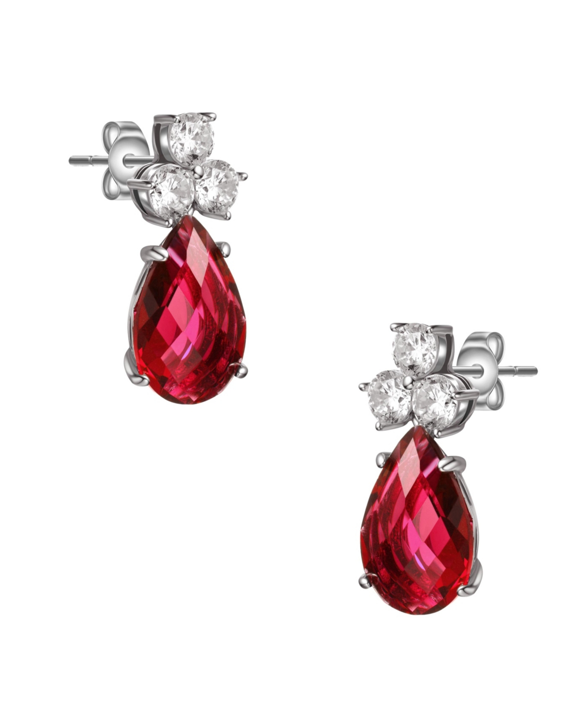 Genevive Sterling Silver White Gold Plated with Cubic Zirconia Pear Drop Earrings