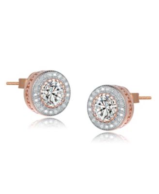 Modern Sterling Silver Cubic Zirconia Round Stud Earrings