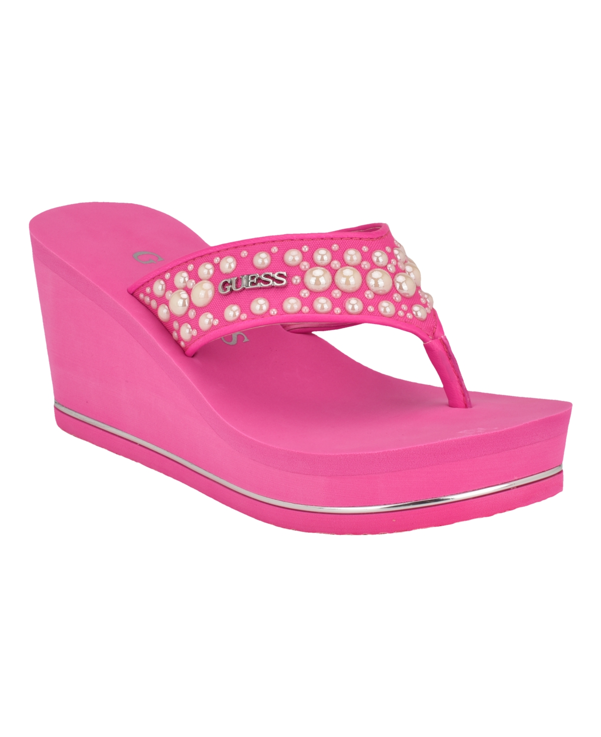 Shop Guess Women's Silus Imitation Pearl Detail Thong Wedge Sandals In Pink