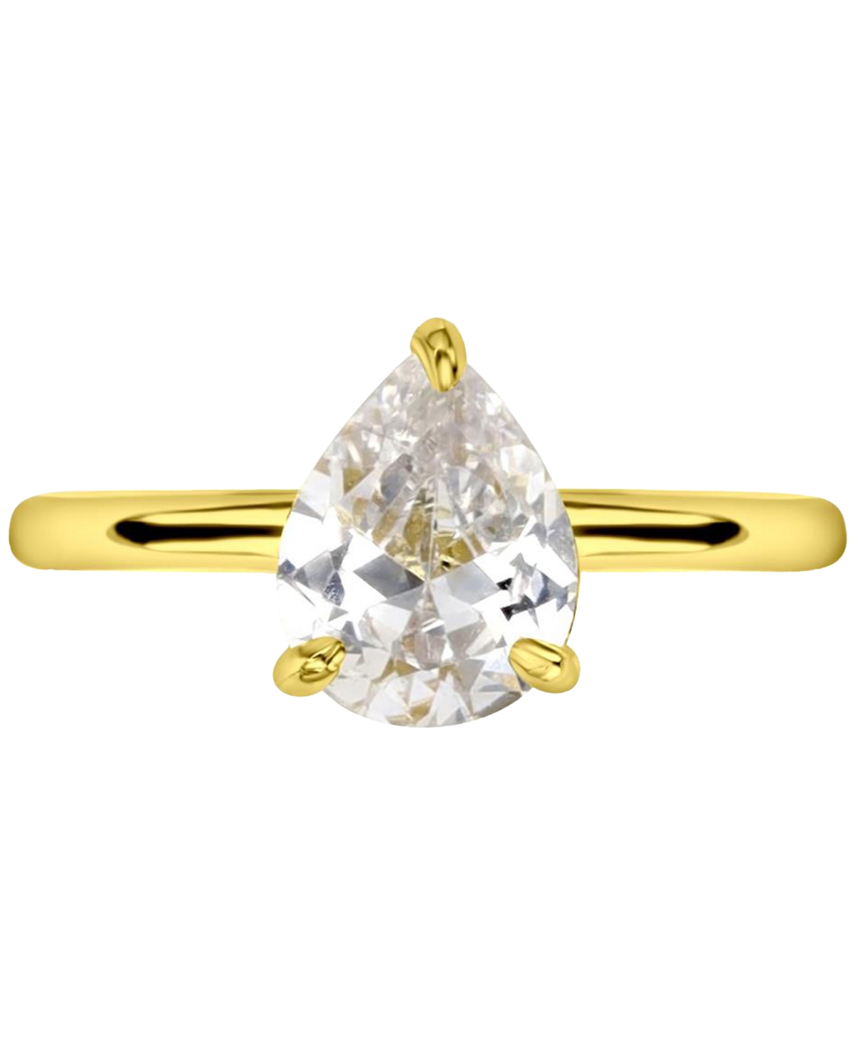 Macy's Cubic Zirconia Pear Solitaire Engagement Ring In 14k Gold-plated Sterling Silver