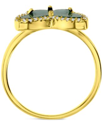 Malachite & Cubic Zirconia Butterfly Halo Ring in 14k Gold-Plated Sterling Silver
