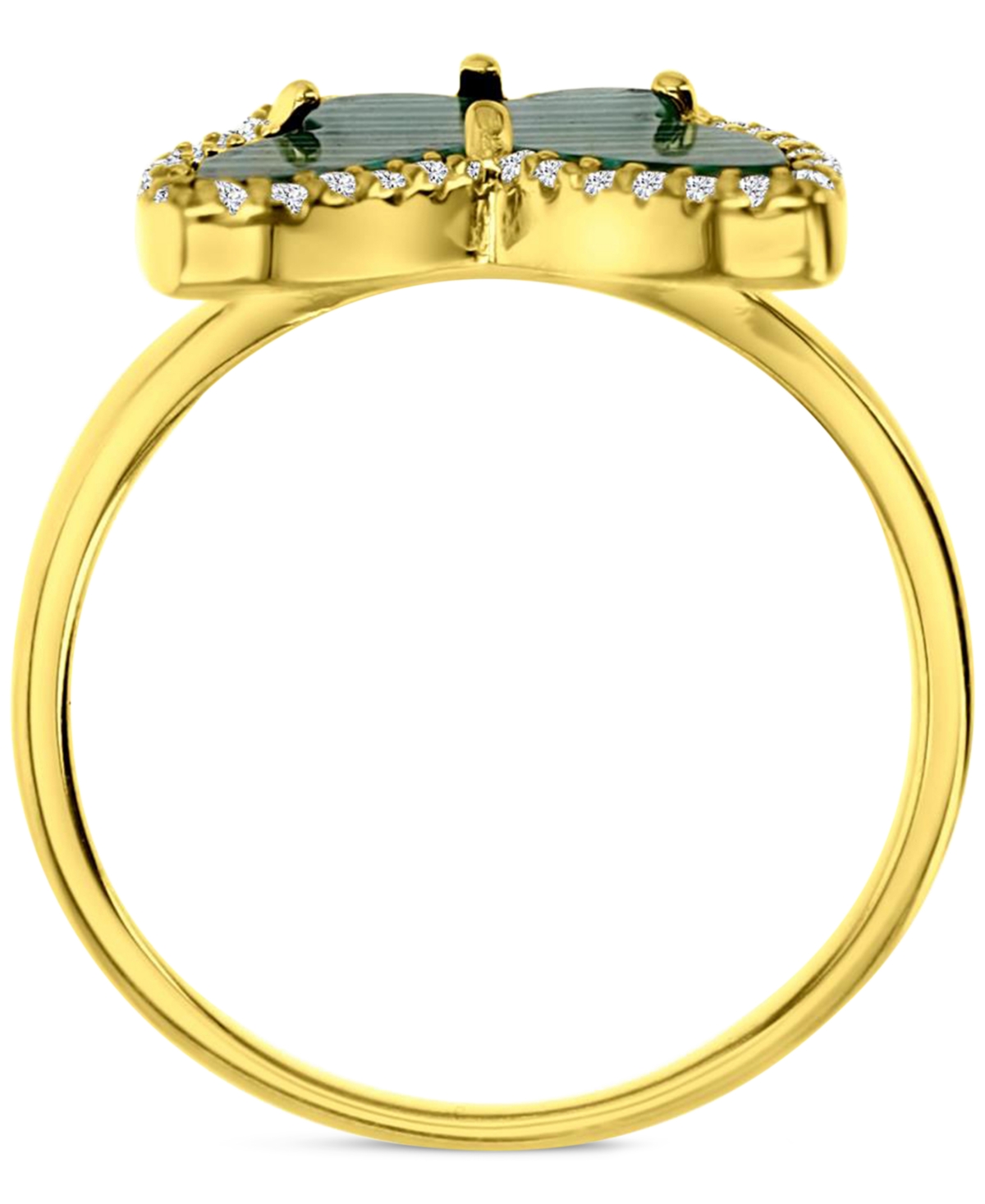 & Cubic Zirconia Butterfly Halo Ring in 14k Gold-Plated Sterling Silver - Malachite