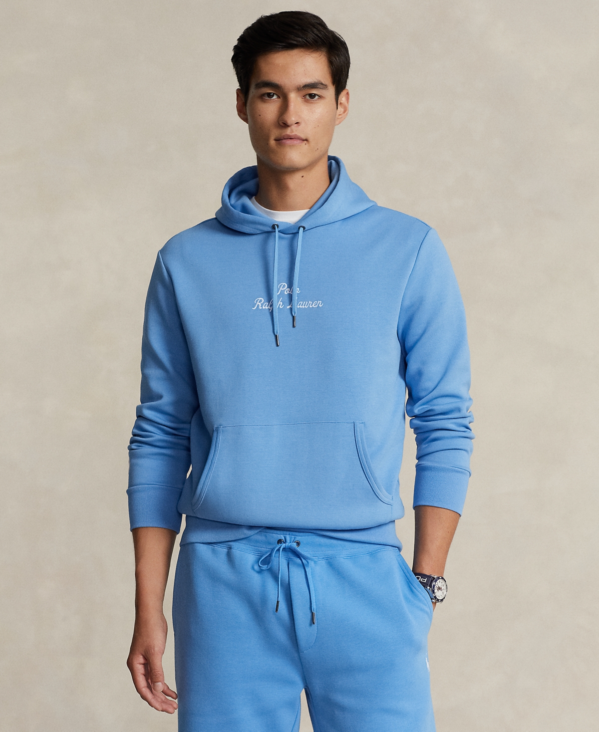 Shop Polo Ralph Lauren Men's Logo Double-knit Hoodie In Riviera Blue