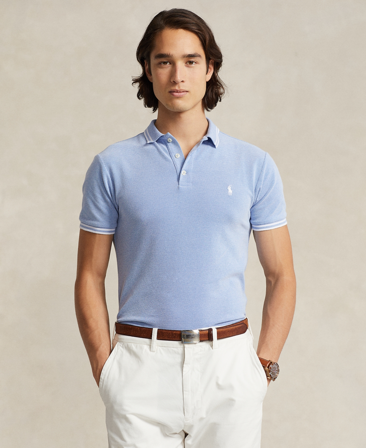 Polo Ralph Lauren Men's Custom Slim Fit Stretch Mesh Polo Shirt In New England Blue,white