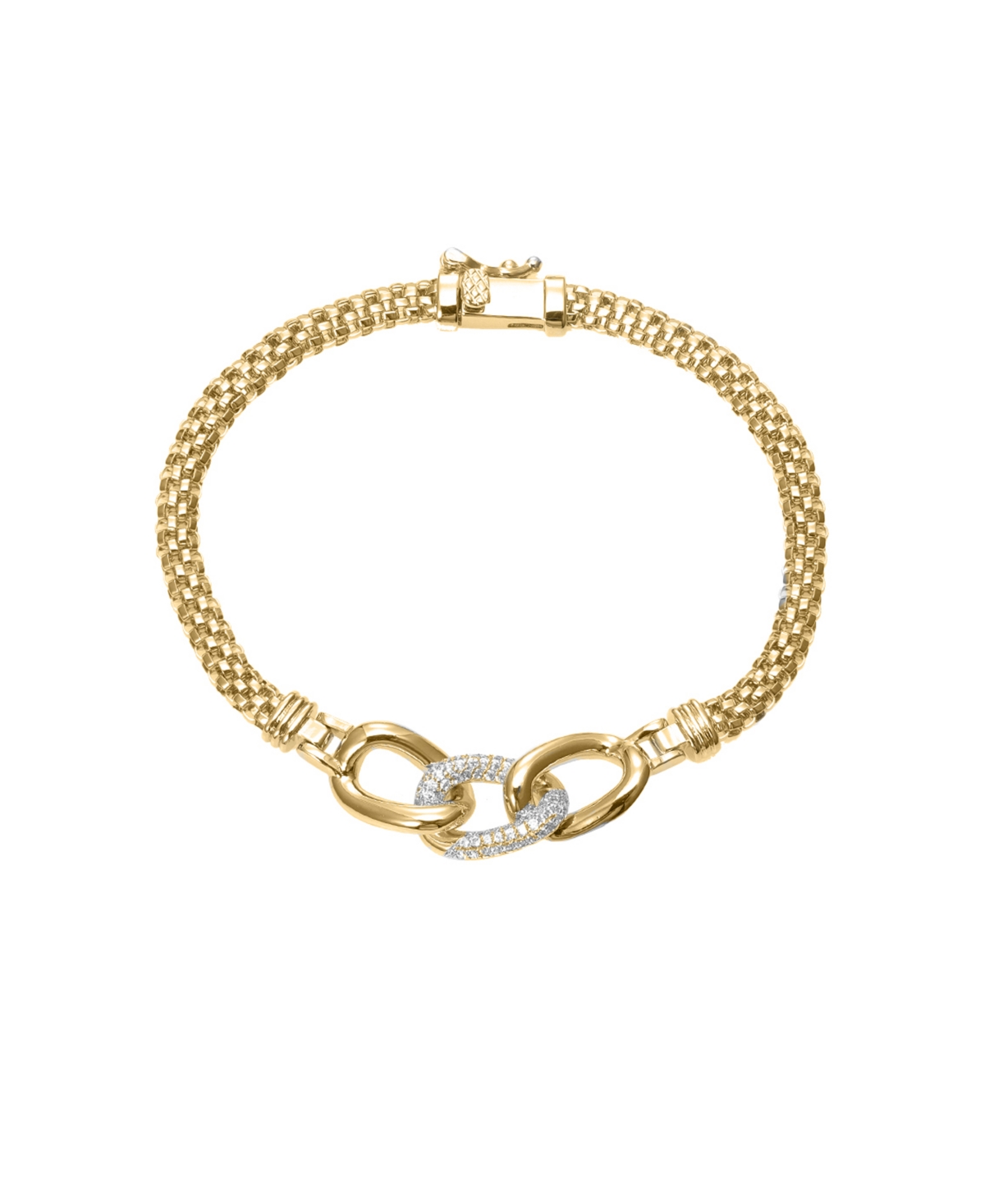 Cubic Zirconia Pave Accented Link Chain Bracelet - Gold