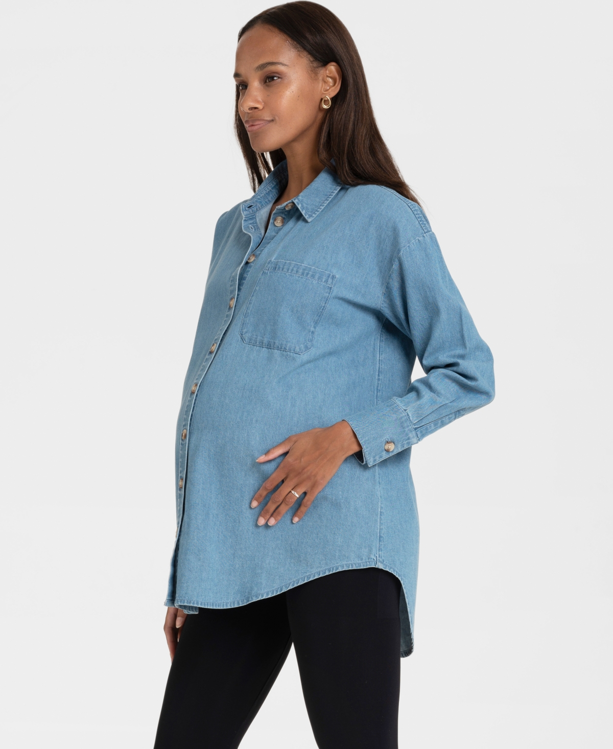 SERAPHINE WOMEN'S DENIM CURVED HEM MATERNITY SHIRT 