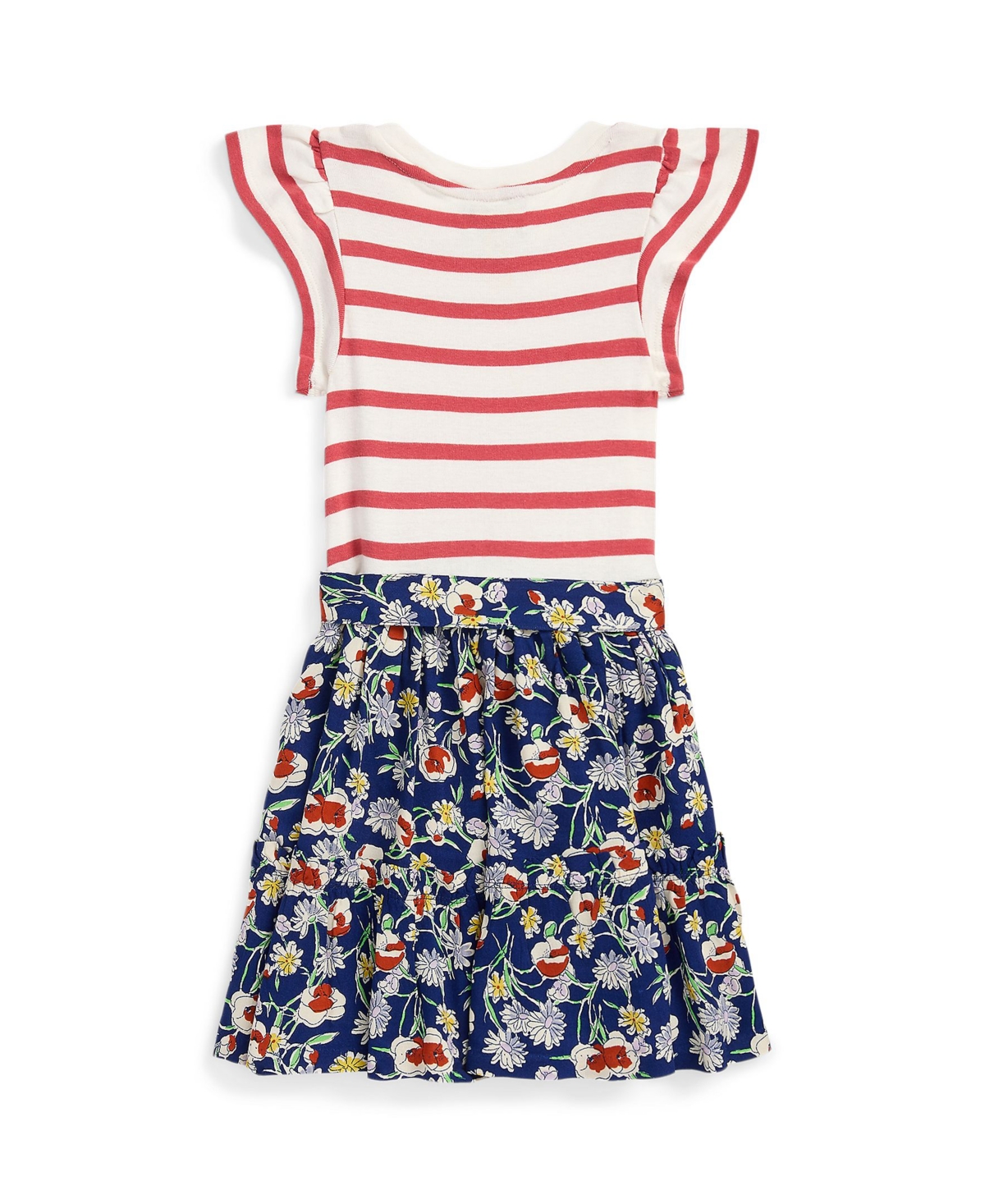 Polo Ralph Lauren Toddler and Little Girls Striped Floral Cotton-Blend Dress - White Stripe, De
