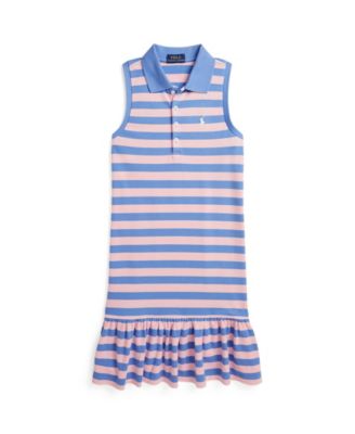 폴로 랄프로렌 Polo Ralph Lauren Big Girls Striped Stretch Mesh Polo Dress,Garden Pink, Harbor Island Blue