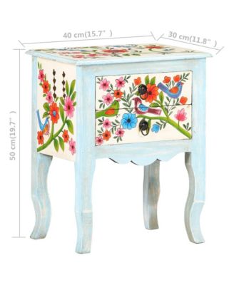 Hand Painted Bedside Cabinet 15.7"x11.8"x19.7" Solid Mango Wood