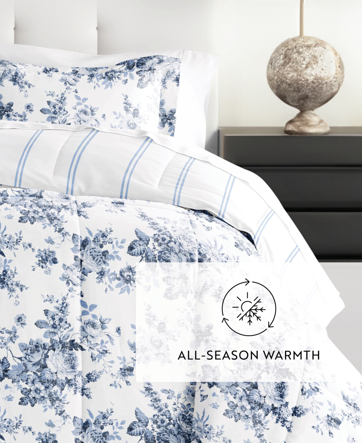 Shop Ienjoy Home Cabbage Rose Stripe 3-piece Comforter Set, King/california King In Stone