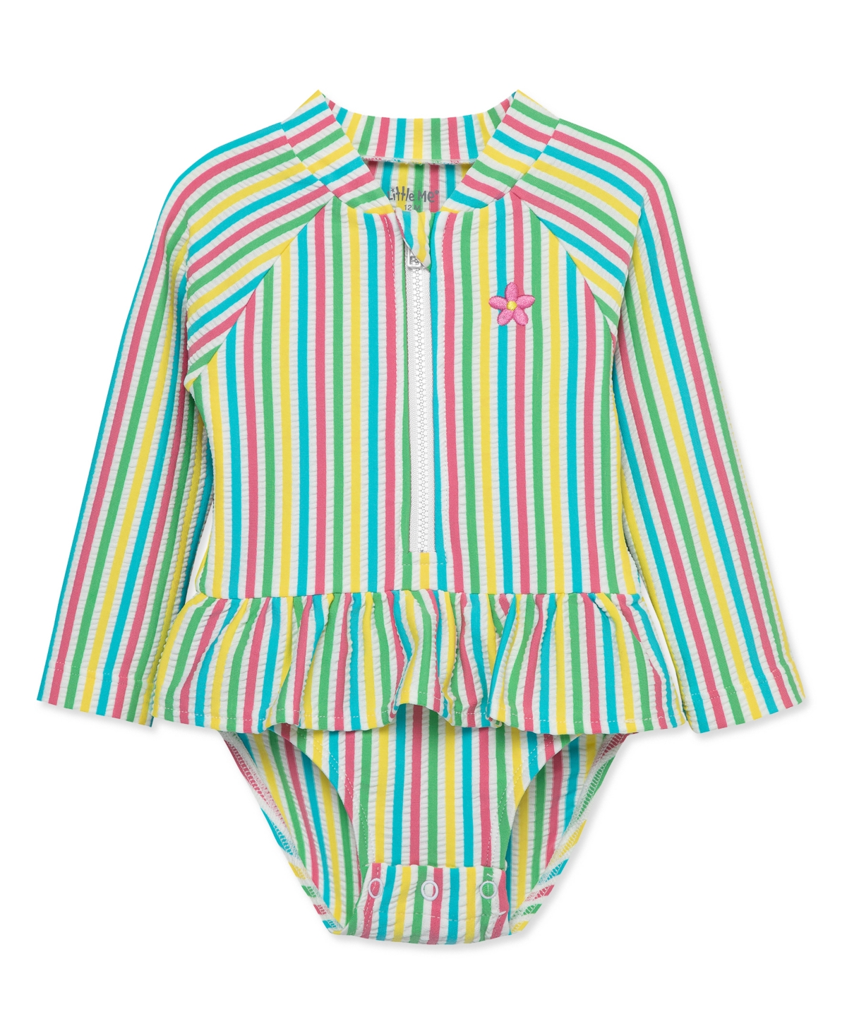 Shop Little Me Baby Girls Rainbow Stripe Rash Guard 1-piece Swimsuit In Multi