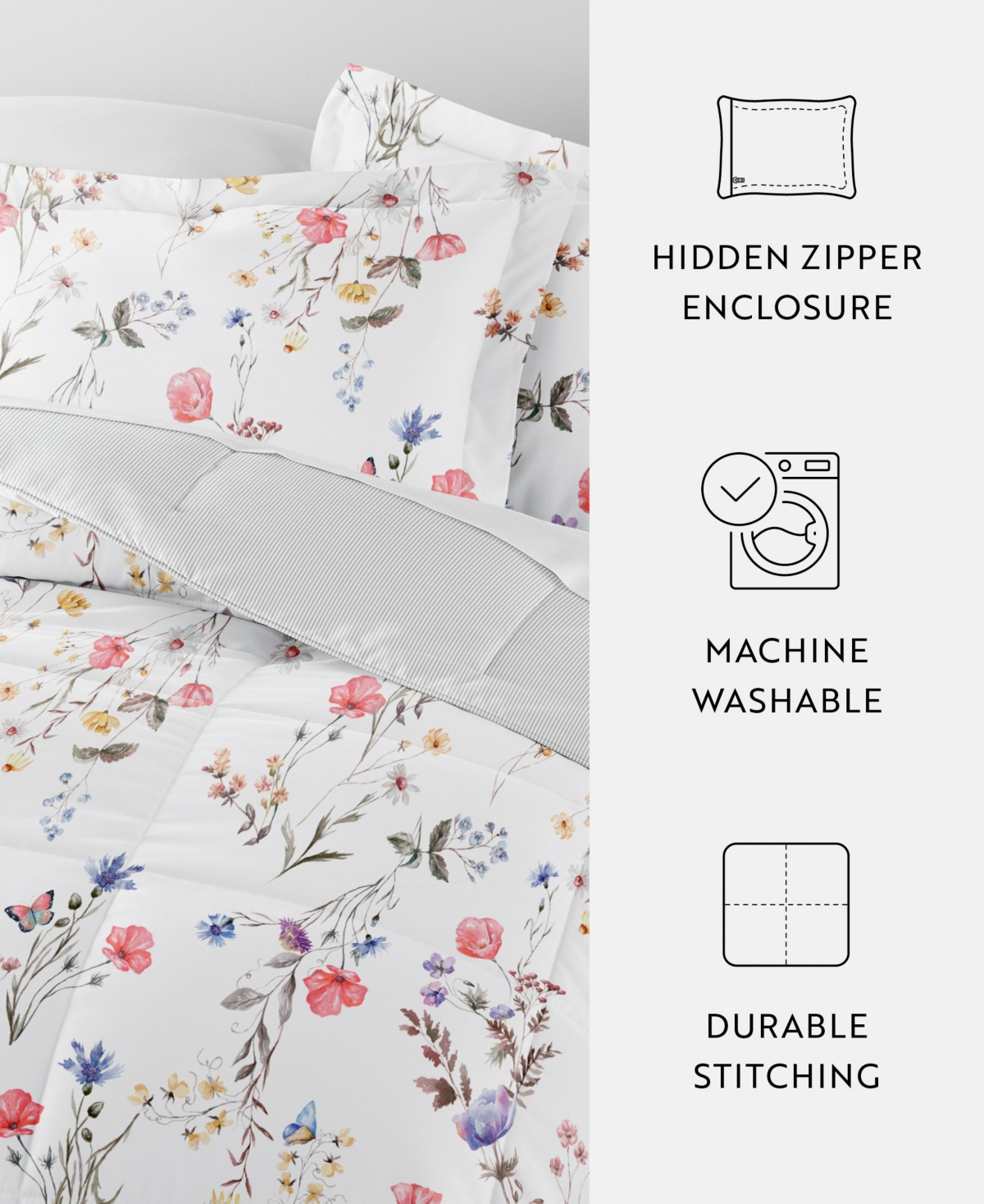 Ienjoy Home Meadow Floral Stripe 3-piece Comforter Set, King/california King In Pink
