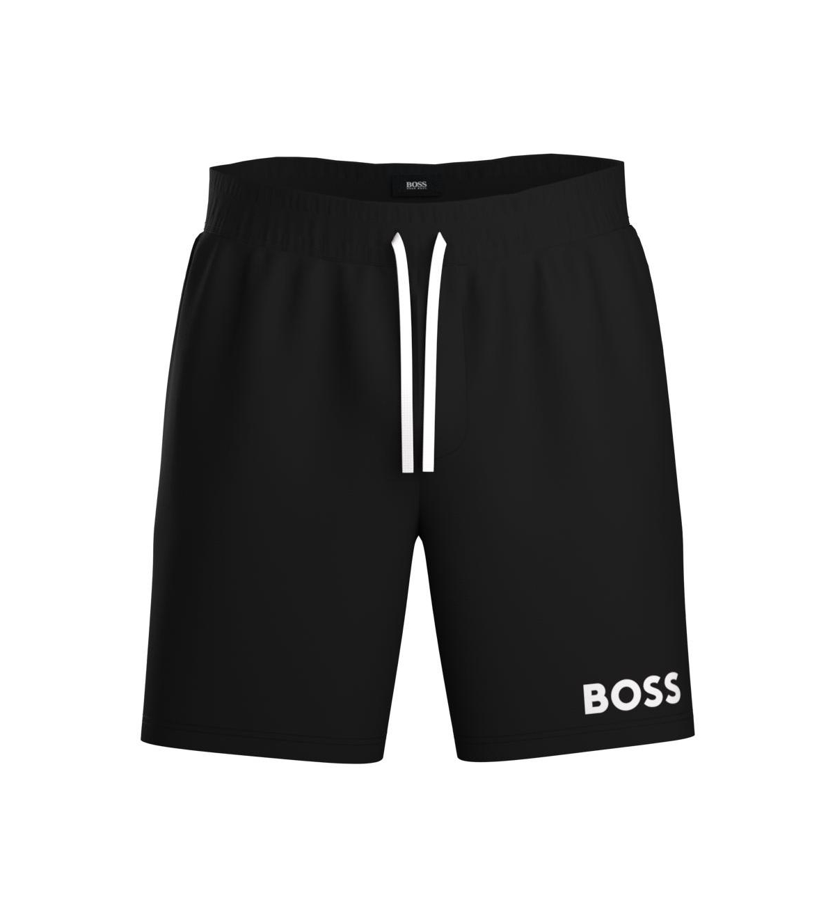 Hugo Boss Ease Cotton Logo Print Shorts Regular Fit In Black