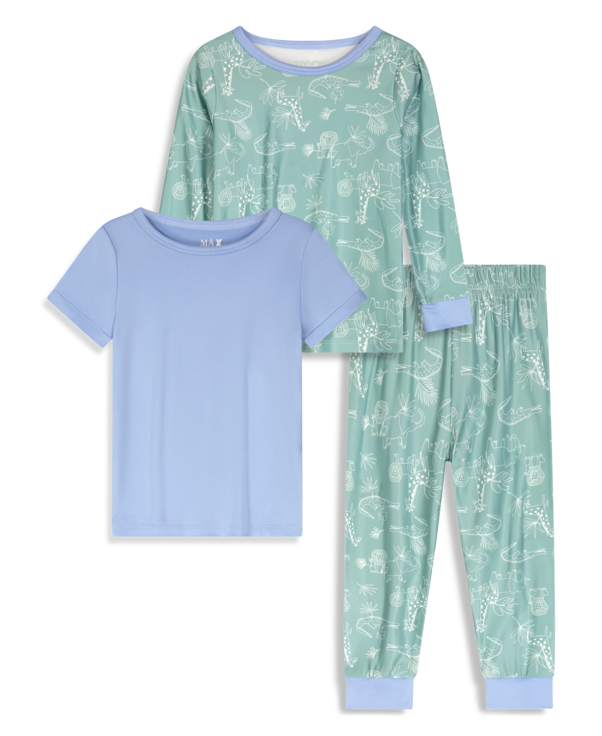 Shop Max & Olivia Toddler Boys Snug Fit Pajama With Pant, Long Sleeve T-shirt And Short Sleeve T-shirt, 3 Piece Set In Blue