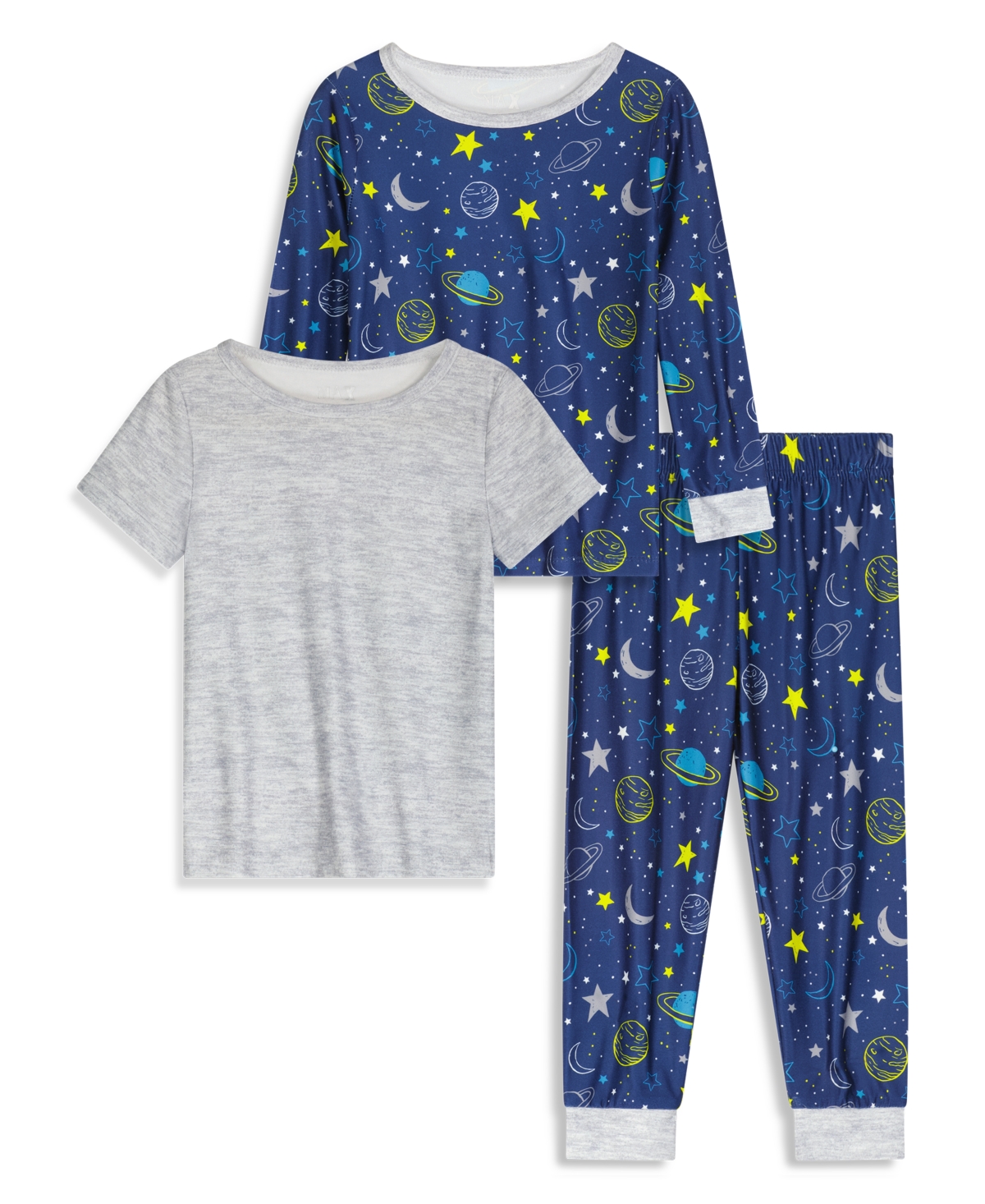 Shop Max & Olivia Toddler Boys Snug Fit Pajama With Pant, Long Sleeve T-shirt And Short Sleeve T-shirt, 3 Piece Set In Gray