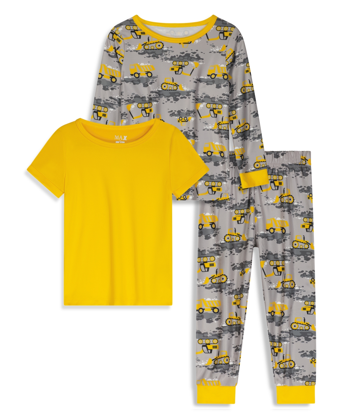 Shop Max & Olivia Toddler Boys Snug Fit Pajama With Pant, Long Sleeve T-shirt And Short Sleeve T-shirt, 3 Piece Set In Yellow