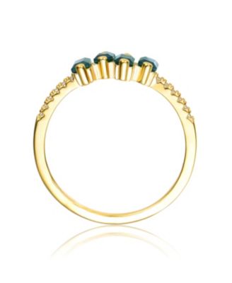 Sterling Silver Teens/Young Adults 14K Gold Plated and Green Cubic Zirconia Modern Ring