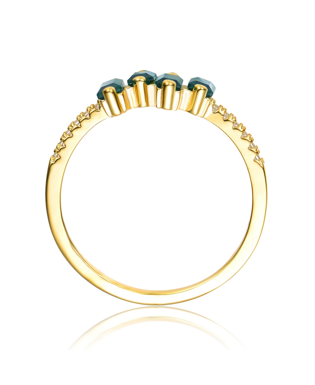 Genevive Sterling Silver Teens/Young Adults 14KPlated and Green Cubic Zirconia Modern Ring - Gold