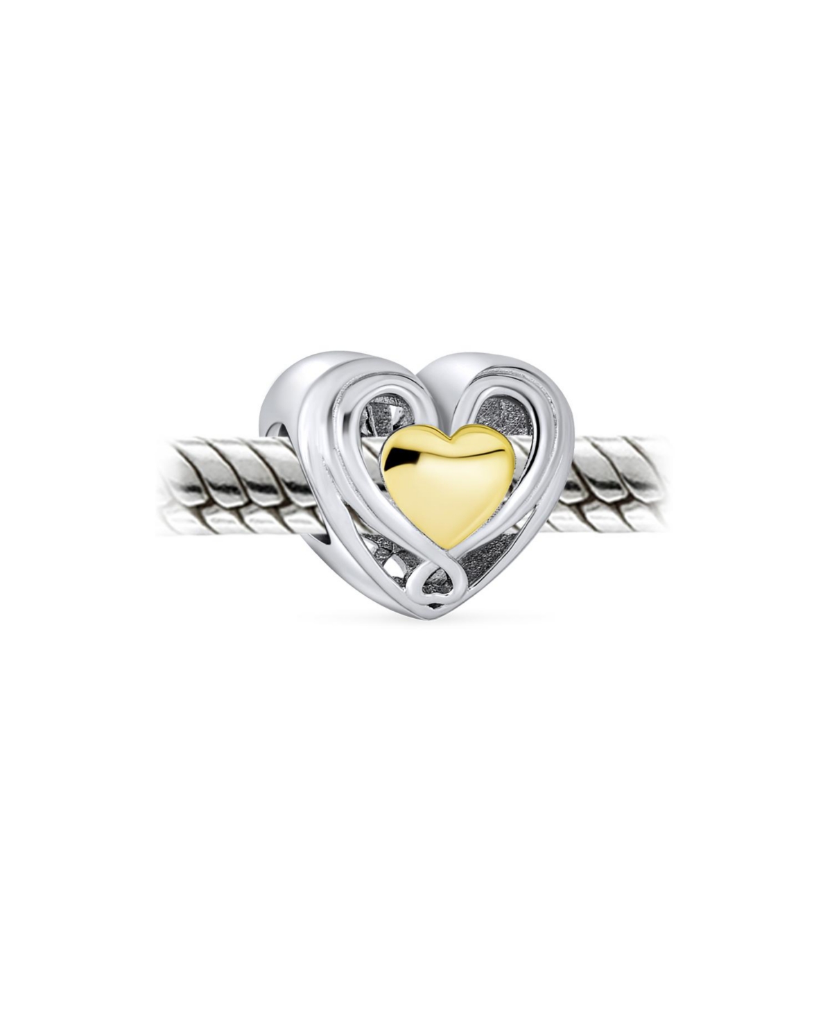 Bling Jewelry Couples Forever Love Knot Motif Crystal Accent Intertwined Infinity Open Heart Bead Charm Two Tone Gold Plated Sterling Silver Fits Euro