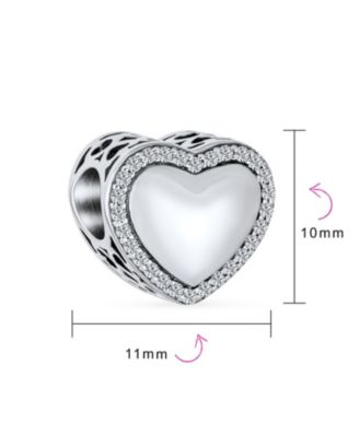 Valentine Crystal Accent Edge Love Heart Shape Charm Bead Oxidized Sterling Silver Fits European Bracelet