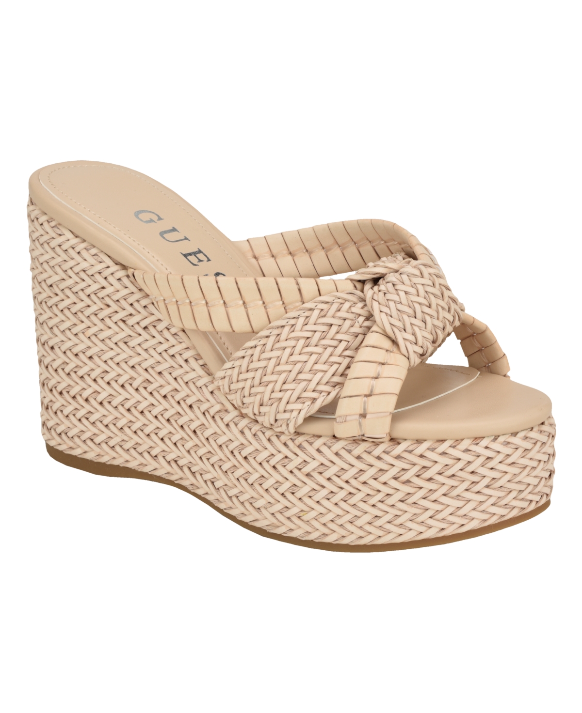 Shop Guess Women's Eveh Knotted Jute Wrapped Platform Wedge Sandals In Light Natural