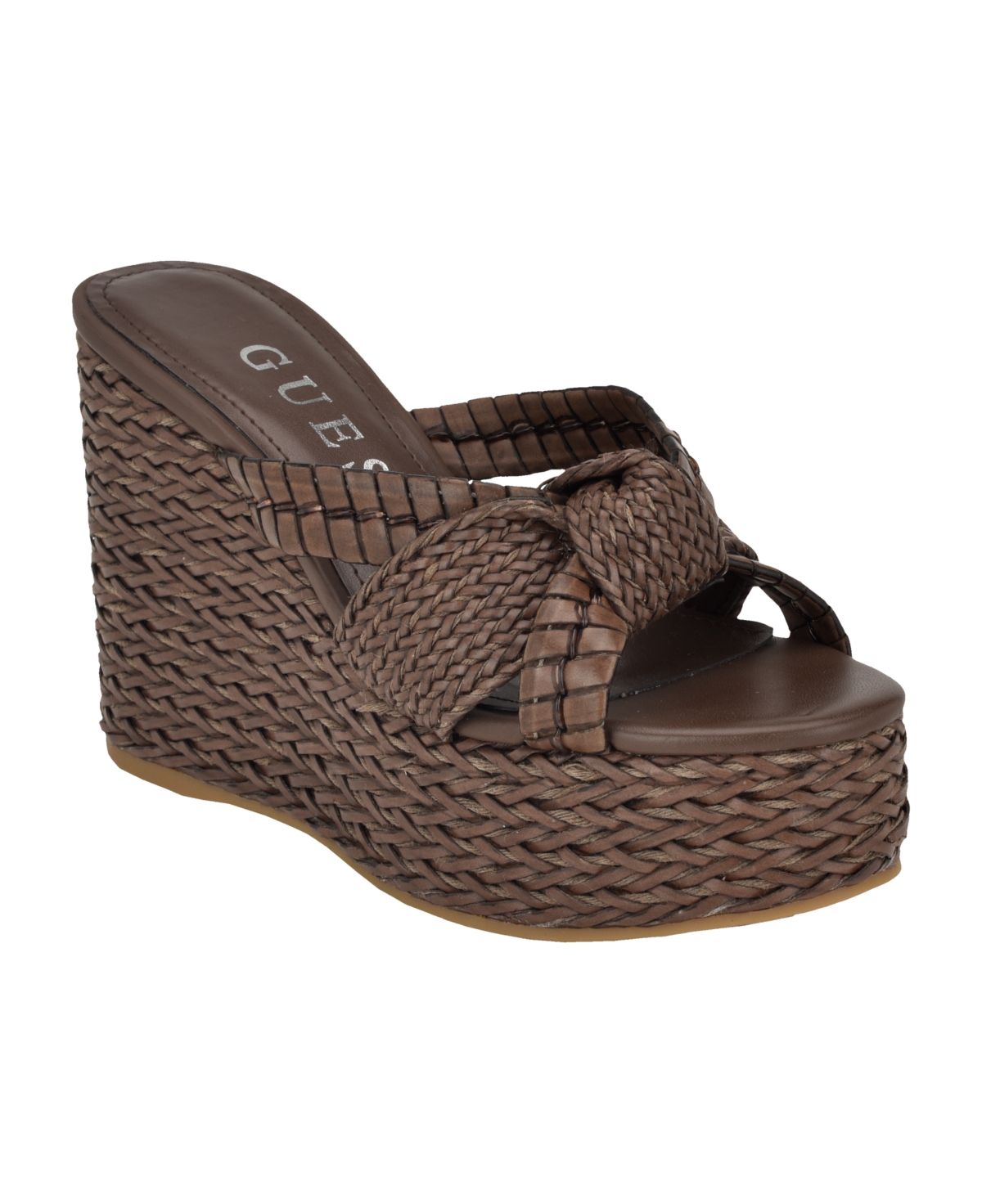 Shop Guess Women's Eveh Knotted Jute Wrapped Platform Wedge Sandals In Medium Brown