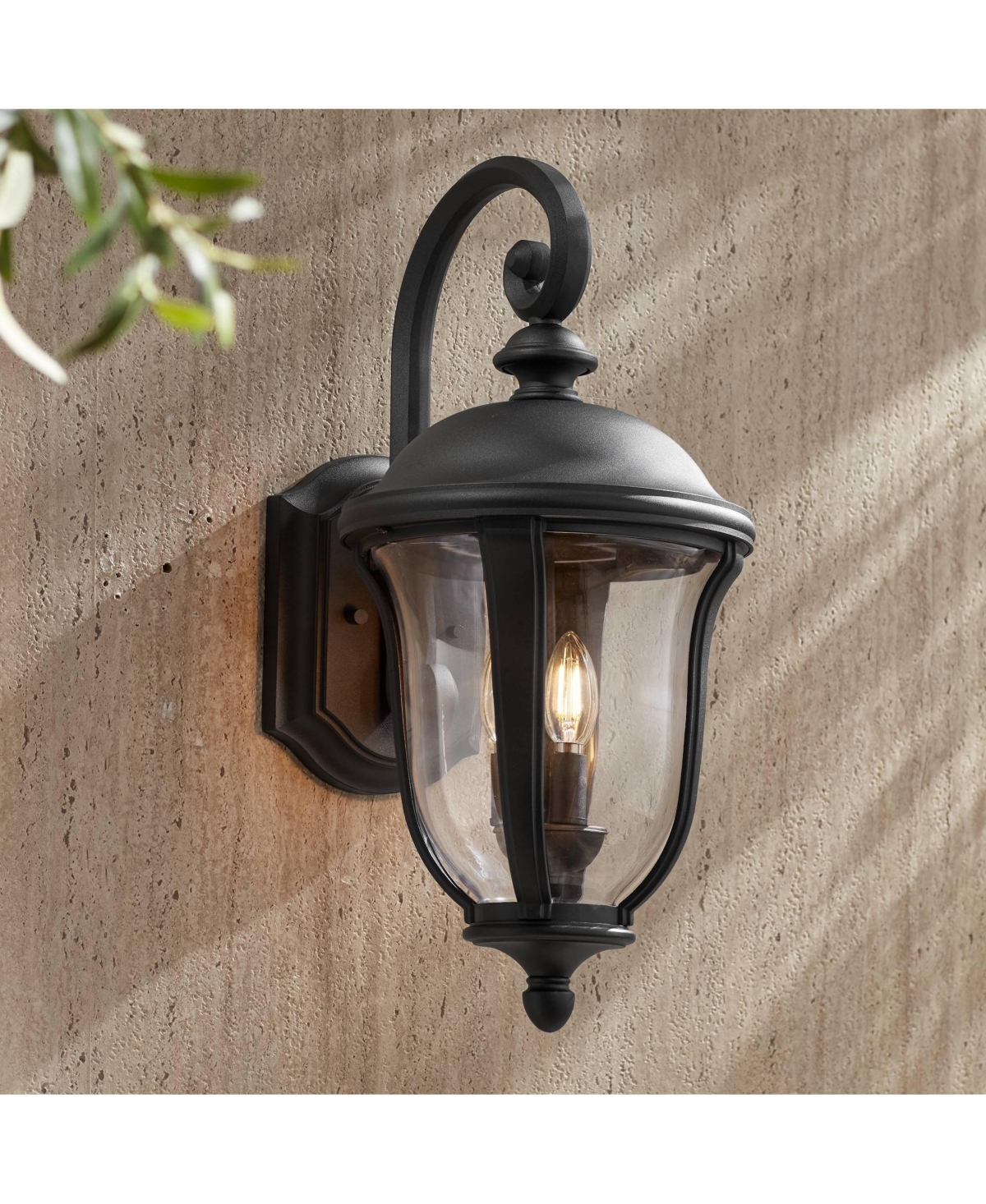 Park Sienna Vintage Outdoor Wall Light Fixture Black 22 1/4" Clear Glass Scrolling Down bridge for Exterior House Porch Patio Outside Deck Garage Yard