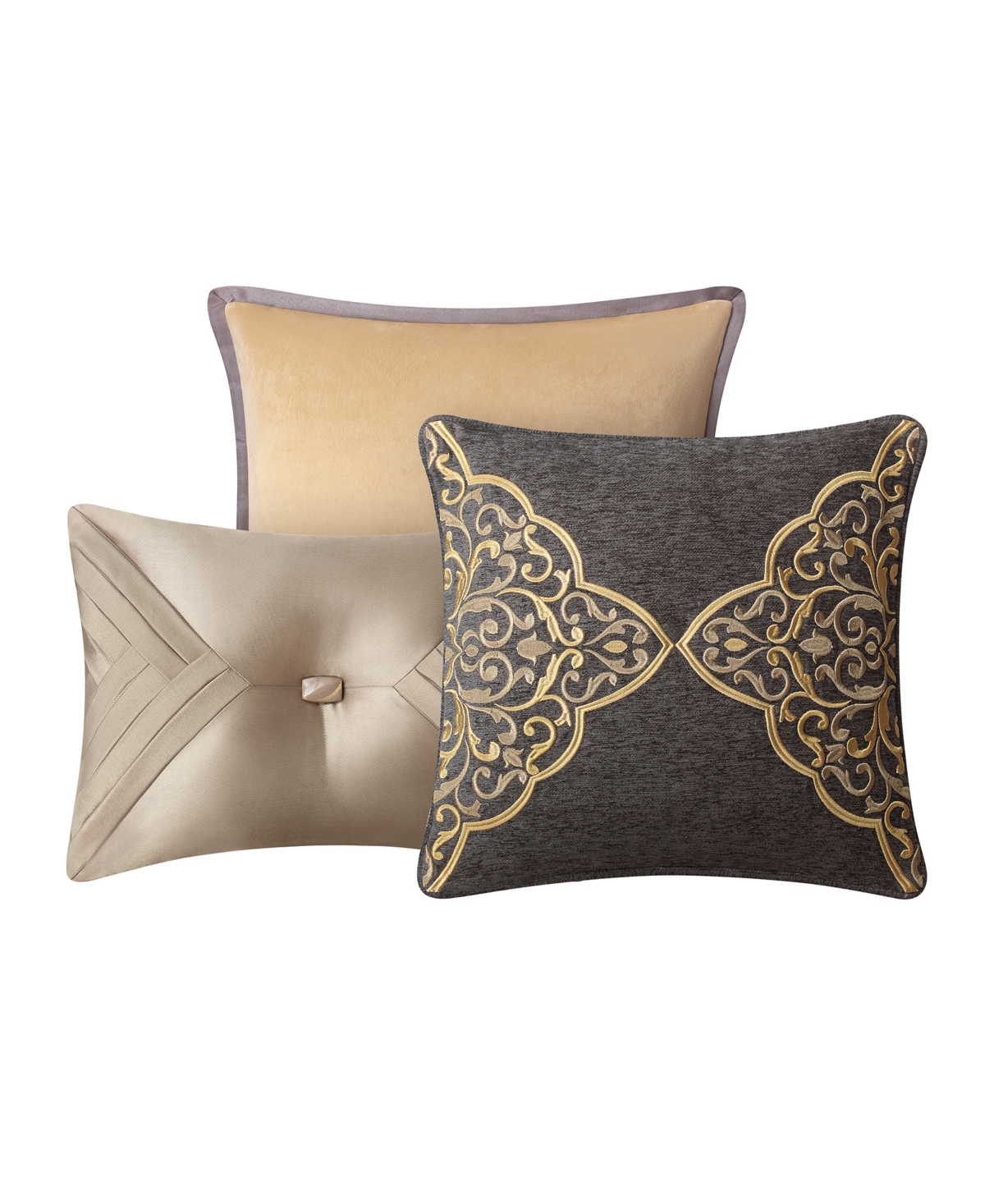 Waterford Everett 3 Piece Decorative Pillows Set In Charcoal