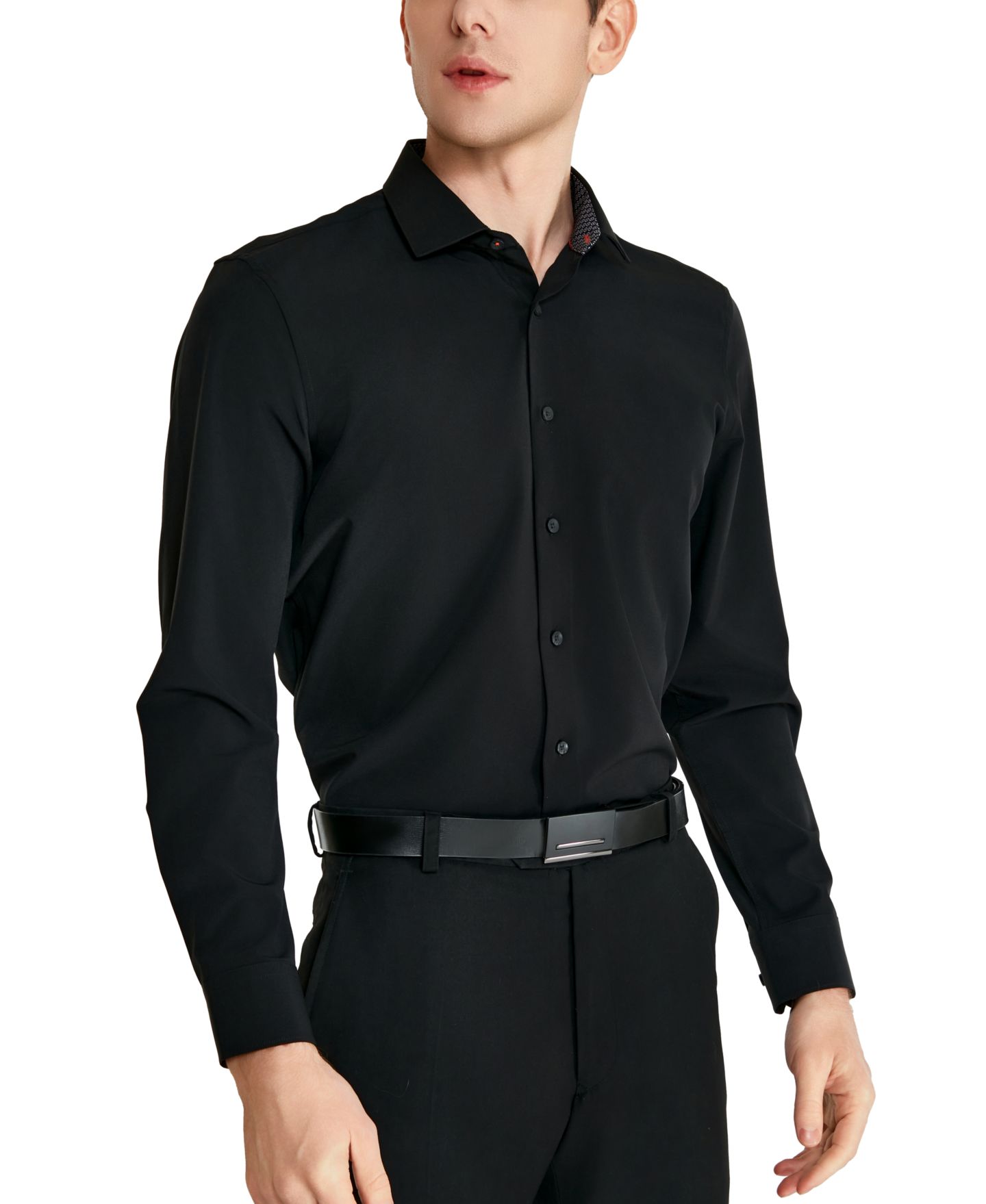 Мужская рубашка Tallia Slim-Fit Solid Poplin Dress Shirt, цвет: Чёрный — фото 8