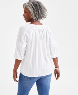 Women's Textured Smocked-Neck Top
