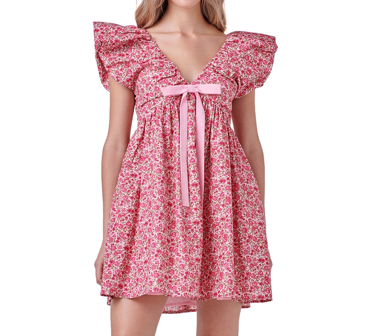 Shop Endless Rose Women's Floral-print Flutter-sleeve Mini Dress In Pink Multi