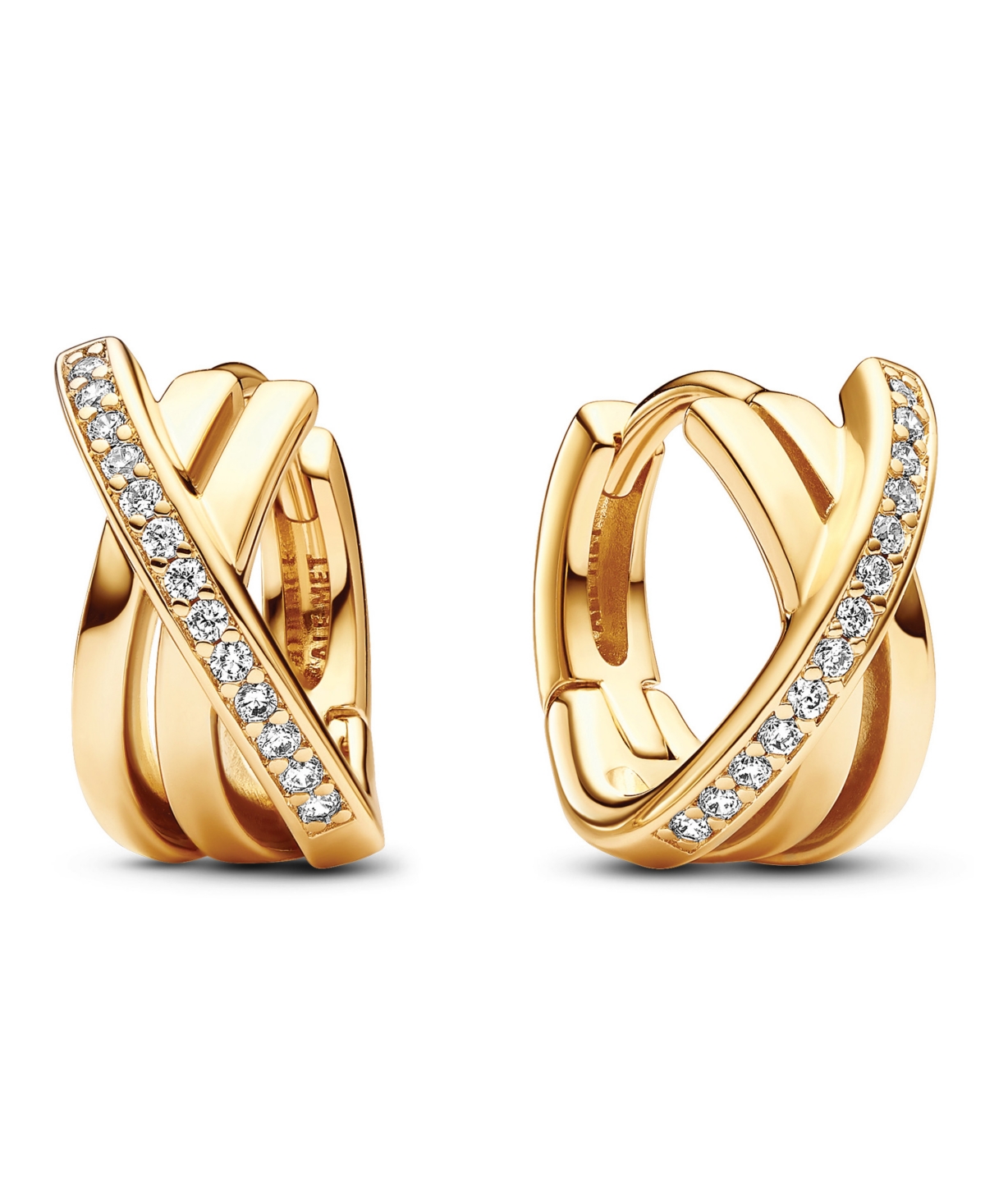 Shop Pandora Crossover Pave Hoop Earrings In Gold