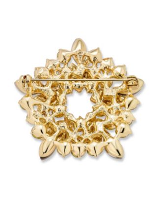 Large Two Tone Golden Crystal Fashion Holiday Circle Wreath Scarf Brooch Pin Gold Silver Plated