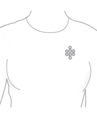 Eternal Celtic Love Knot Work Cubic Zirconia Pave CZ Brooch Pin Rhodium Plated Brass 1.2 Inch