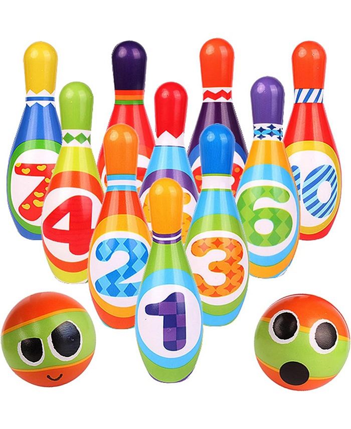 ToyVelt Kids Bowling Set - with 10 Bowling Pins & 2 Balls - Educational ...