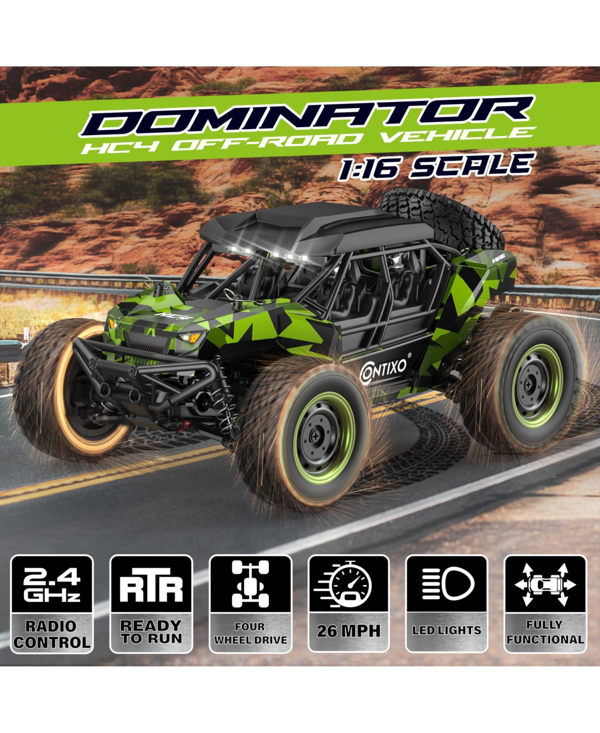 Contixo HC4 Rc Remote Control Off road 4WD Utv - 1:16 Scale