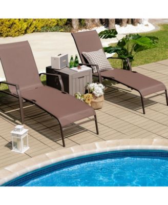2 Pieces Patio Folding Chaise Lounge Chair Set with Adjustable Back