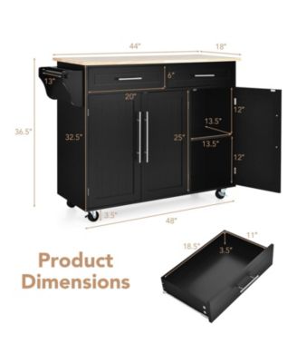 Kitchen Island Trolley Wood Top Rolling Storage Cabinet Cart with Knife Block