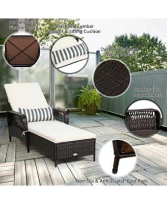 PE Rattan Chaise Lounge Chair Arm Chair Recliner Adjustable with Pillow