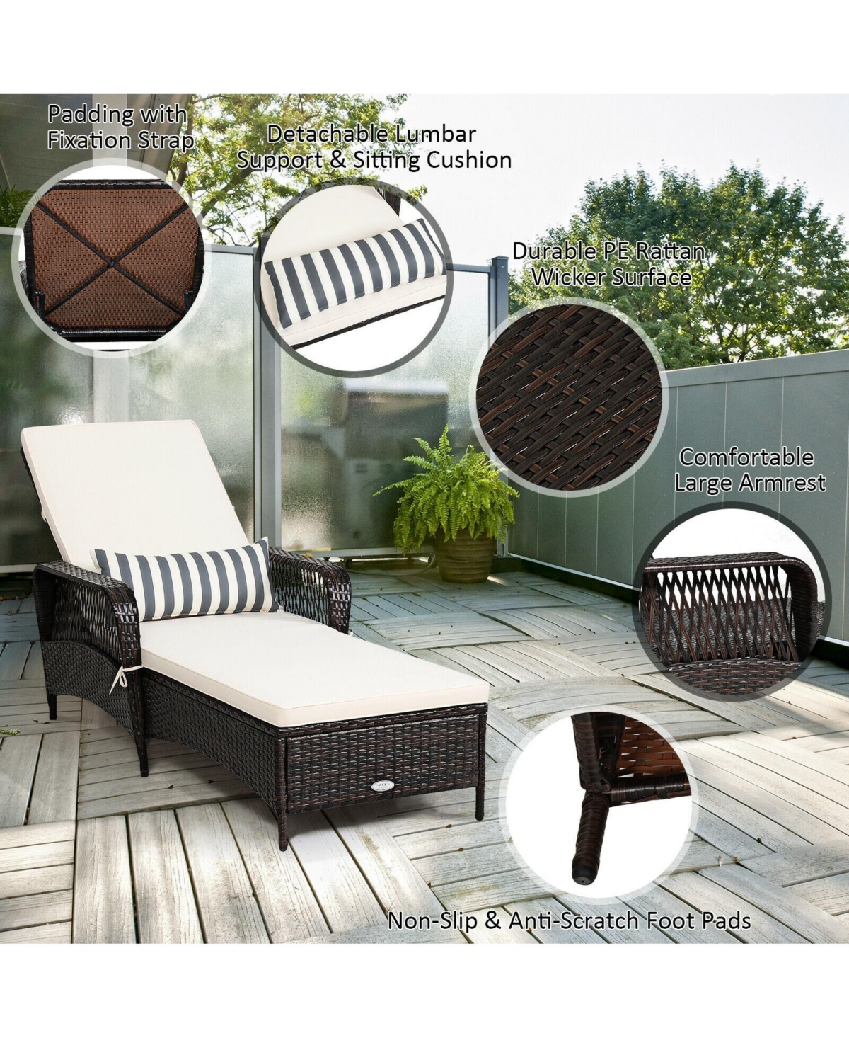 Inolait Pe Rattan Chaise Lounge Chair Arm Chair Recliner Adjustable with Pillow