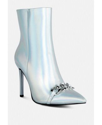 Womens Firefly Metallic Chain Embellished Stiletto Ankle Boots