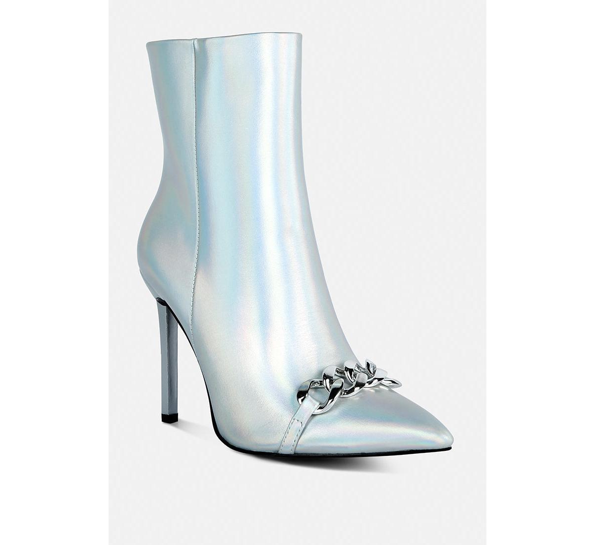 London Rag Firefly Metallic Chain Embellished Stiletto Ankle Boots