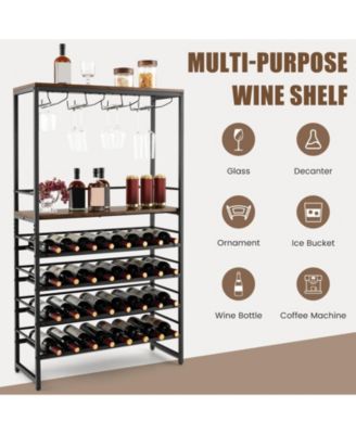 Freestanding Wine Bakers Rack with 4-Tier Wine Storage and 4 Rows of Stemware Racks