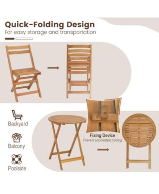 3 Pieces Folding Patio Bistro Set with Slatted Tabletop